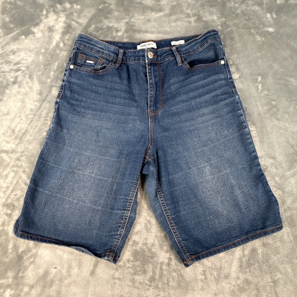 Nine West Jeans Womens High Rise Bermuda Shorts Blue Medium Wash Denim Size 10